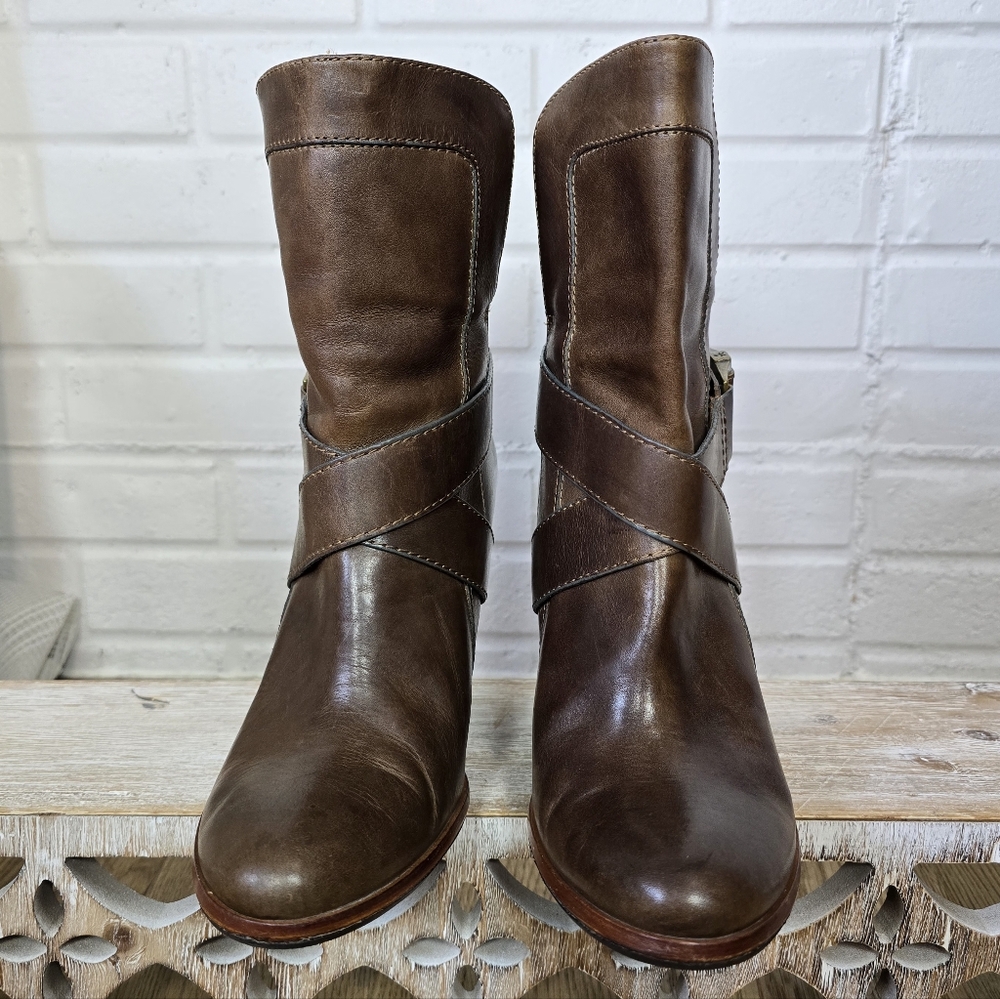 Frye Brown Heeled Boots with Buckle - Picture 8 of 14